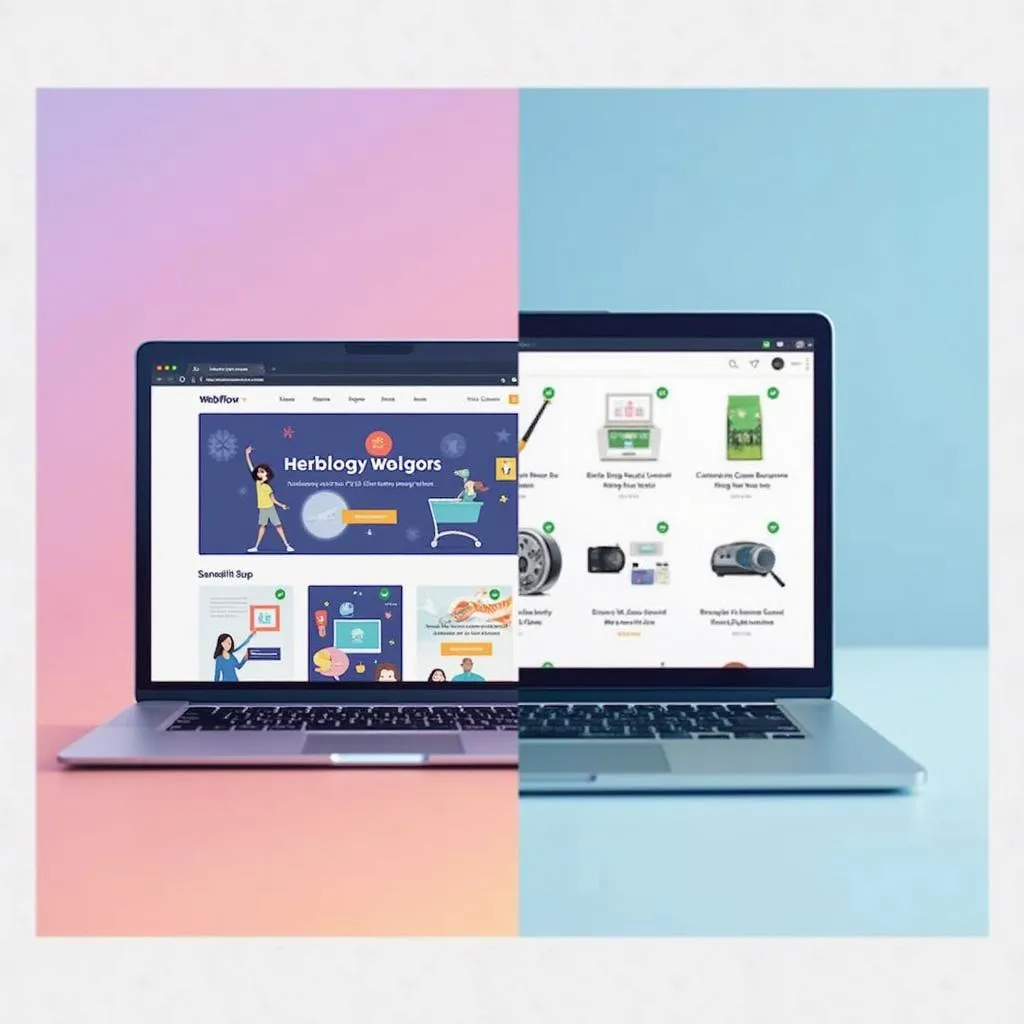 Webflow vs Shopify comparison showcasing design freedom and e-commerce features.