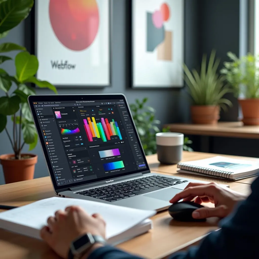 "Illustration of the webflow interface showcasing design tools for easy website creation."